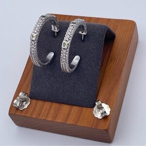 Judith Ripka Sterling Silver Hoop Earrings Peridot & CZ 925 Thailand 9.48g